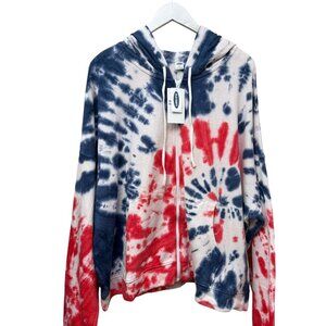 OLD NAVY Hoodie XXL Womens Zip Front Jacket Red White Blue Tie Dye NWT